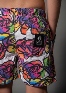 Sir Seraph BOARD SHORT/ WALK SHORT- RAINBOW ROSES (WHITE)